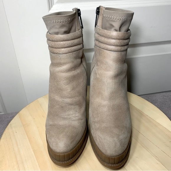 RUDSAK Ankle Heeled Booties Distressed Tan Leather Fleeced sz 38 Winter Boots - Picture 4 of 14